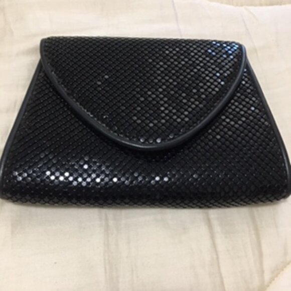 Vintage Whiting & Davis Black Mesh Envelope Style Bag - Picture 1 of 12